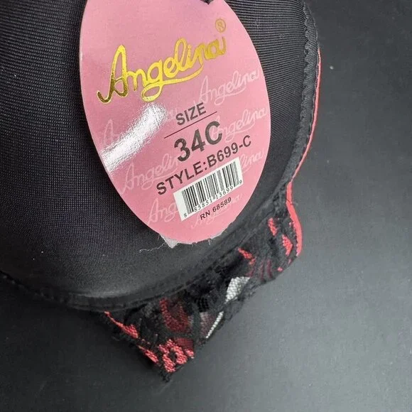 Angelina Black Pink Bra Silky Lace Detail Convertible Removable AdjustableStraps - Picture 5 of 10